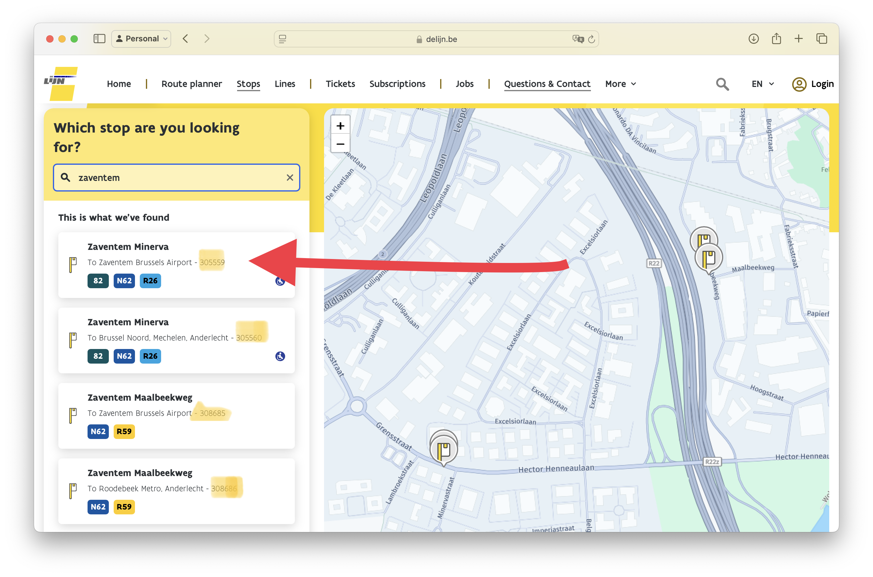 Finding De Lijn stop ID